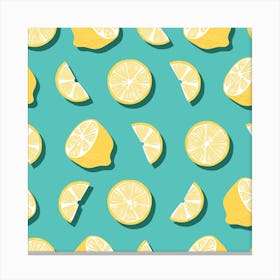 Lemon And Lemon Slices Pattern Square Canvas Print