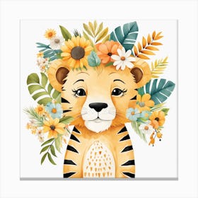 Floral Cute Baby Lion Nursery Illustration (23) Canvas Print
