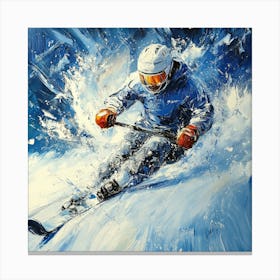 Skier In Blue Art Canvas Print