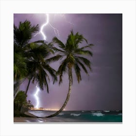 Lightning Over The Beach Canvas Print