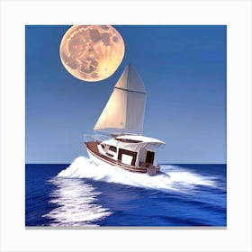 Sailing Boat In The Moonlight Canvas Print