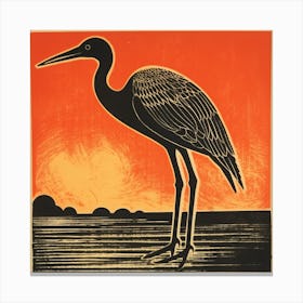 Retro Bird Lithograph Crane 2 Canvas Print
