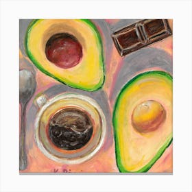 Still Life With Avocado Chocolate And Coffee Cup Food Canvas Print
