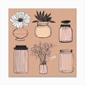 Flower Jars Line Art Print(1) Canvas Print