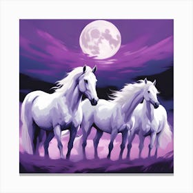 Three White Horses In The Moonlight Canvas Print