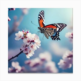 Butterfly On Cherry Blossoms 2 Canvas Print