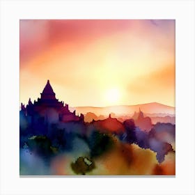 Watercolor sunset In Bagan 1 Canvas Print