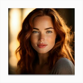 Close Up Portrait Woman Showcasing Detailed Facial Features Soft Focus On Background Freckles Cau 17019503 (1) Canvas Print