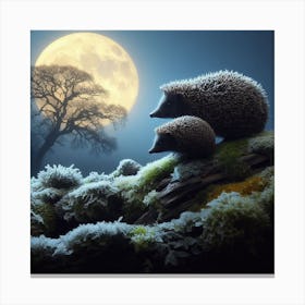 Hedgehogs At Night 4 Canvas Print