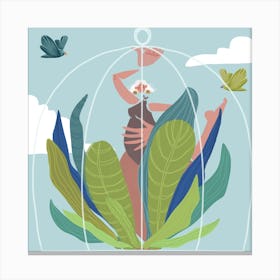Girl In The Bird's Cage Square Canvas Print
