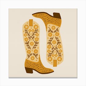 Cowgirl Boots   Yellow Monotone Square Canvas Print