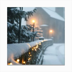 Christmas Lights In The Snow Canvas Print