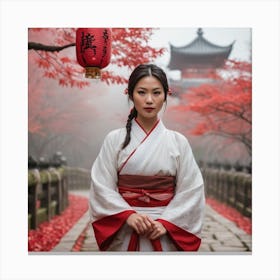 Asian Woman In Red Kimono 1 Canvas Print