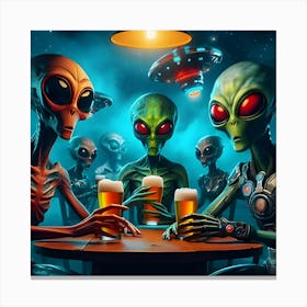 Aliens Sitting Around A Table Drinking Beer 3 Canvas Print