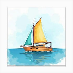 Colorful Catamaran Floating On Watercolor Waters 1 Canvas Print