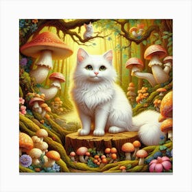 White Cat In The Forest Canvas Print