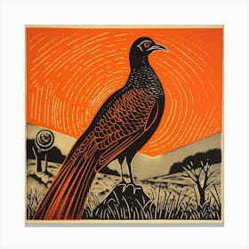 Retro Bird Lithograph Pheasant 1 Canvas Print