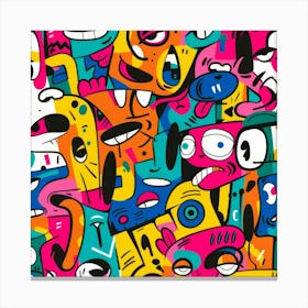 Colorful Cartoon Characters Seamless Pattern Canvas Print