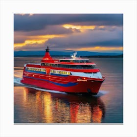 Red Ferry At Sunset 2 Canvas Print