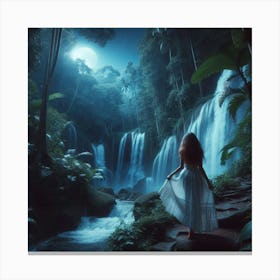 Girl In The Forest At Night Canvas Print