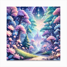 A Fantasy Forest With Twinkling Stars In Pastel Tone Square Composition 236 Canvas Print