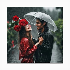 Couple In The Rain Canvas Print