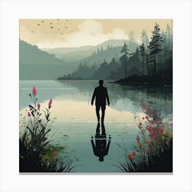 Man Standing By A Lake 1 Canvas Print