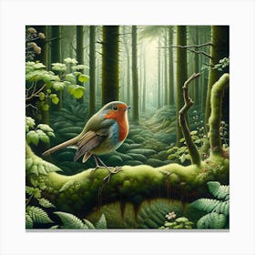 Robin In The Forest 1 AI Canvas Print