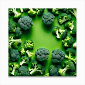 Top View Of Broccoli On Green Background Canvas Print