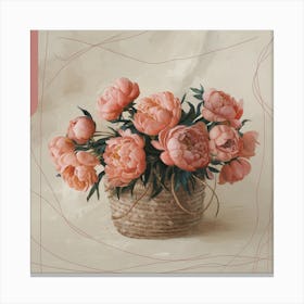 Peonies In A Basket Canvas Print