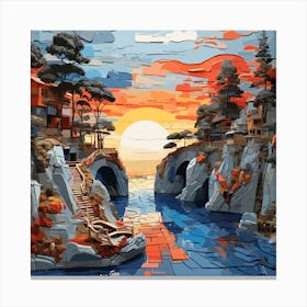 Sunset Over The River Canvas Print