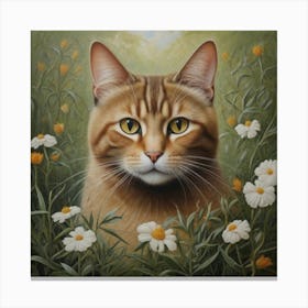 Cat In Daisies Canvas Print