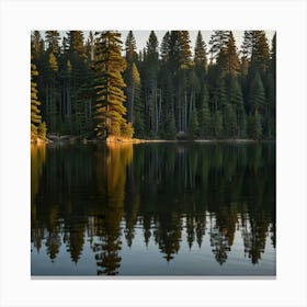 A Serene Lake Surrounded By Towering Pine Trees At Sunrise 2 Canvas Print