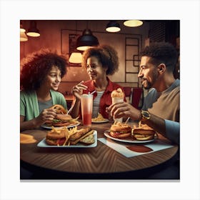 Family Having A Meal In Restaurant Canvas Print