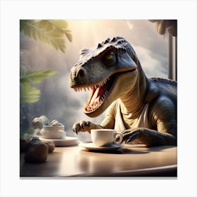 Dinosaur Drinking Coffee Canvas Print