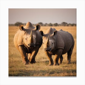 Black Rhinos In The Savannah Canvas Print