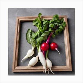 Radishes In A Wooden Frame 1 Canvas Print