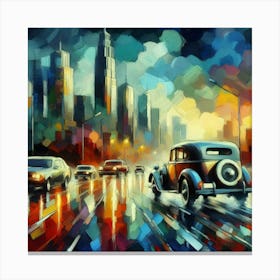 Car In The Rain Canvas Print