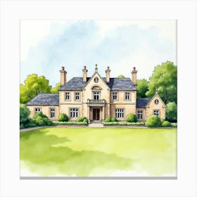 Watercolor Painting Of The Kinross House In Scotland, Capturing Its Elegant Design And Beautiful Grounds Canvas Print