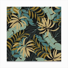 Fashionable Seamless Tropical Pattern With Bright Red Blue Plants Leaves Canvas Print