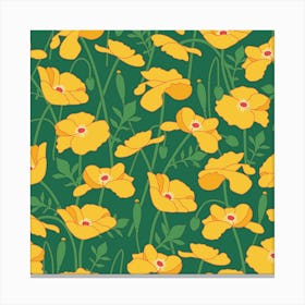 Yellow poppy on green Canvas Print