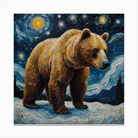 Bear At Starry Night Canvas Print