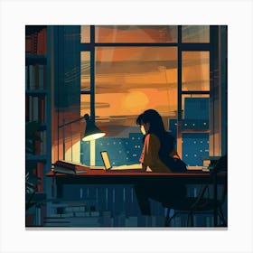 Girl Working At Desk Canvas Print