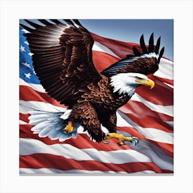 Bald Eagle With American Flag Canvas Print