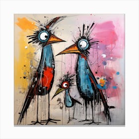Abstract Crazy Whimsical Birds 2 Canvas Print