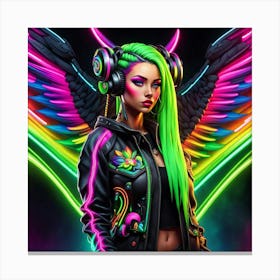 Neon Girl With Wings Canvas Print