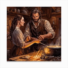 Man And A Woman Cooking Canvas Print