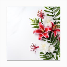 Lily Flowers On White Background Canvas Print