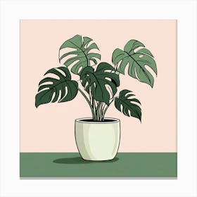 Monstera Plant, A Potted Monstera Plant With Soft Pink Leaves Set Against Canvas Print