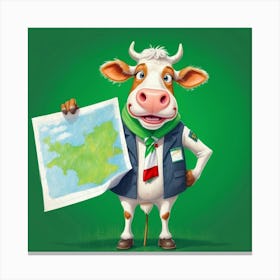 Cow Holding A Map 1 Canvas Print